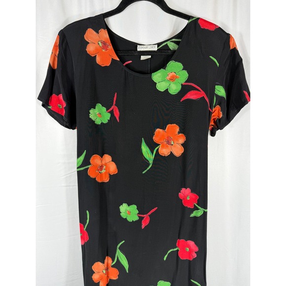 Connie Choi Vintage Y2K Black Floral Maxi Dress Short Sleeve Casual Summer Small - Picture 2 of 6